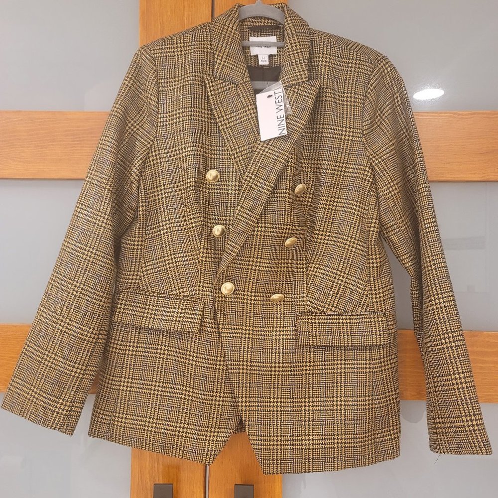 Nine West Plaid Lurex Double Breasted Blazer